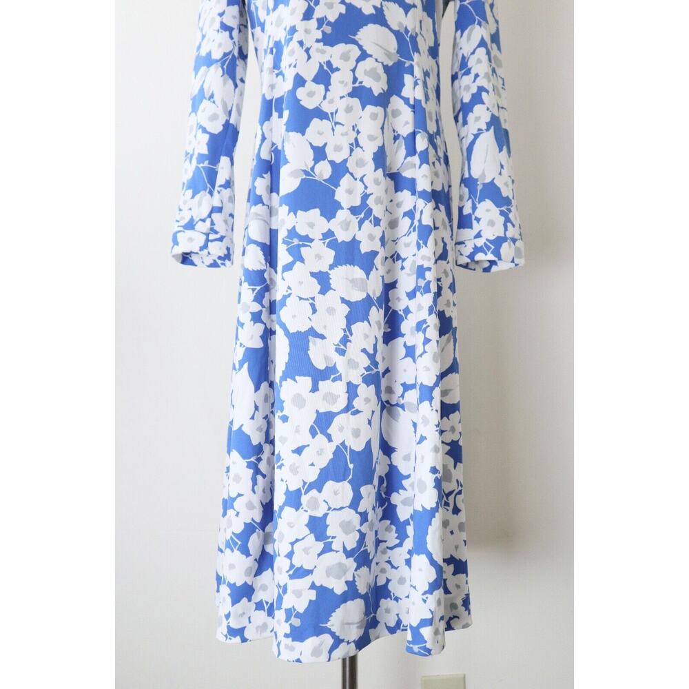 Vintage 1970s Marek New York Midi Dress Blue Floral Print Long Sleeve - Picture 3 of 11